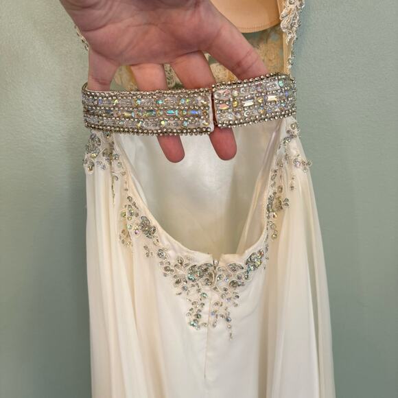 Aspeed USA Gown XS Wedding Bride Crystals Beaded Open Back Lace Sleeveless White - Picture 5 of 14